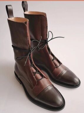 Inch2 Two-Tone Brown Lace-Up Combat Boots